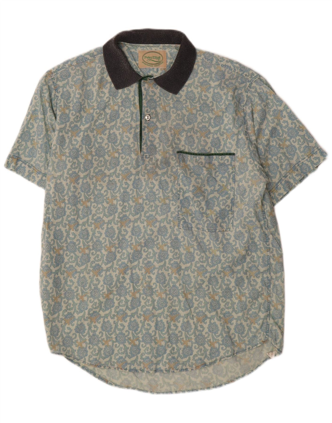 Camicia pullover a maniche corte da uomo Peter Elliot in cotone floreale blu medio