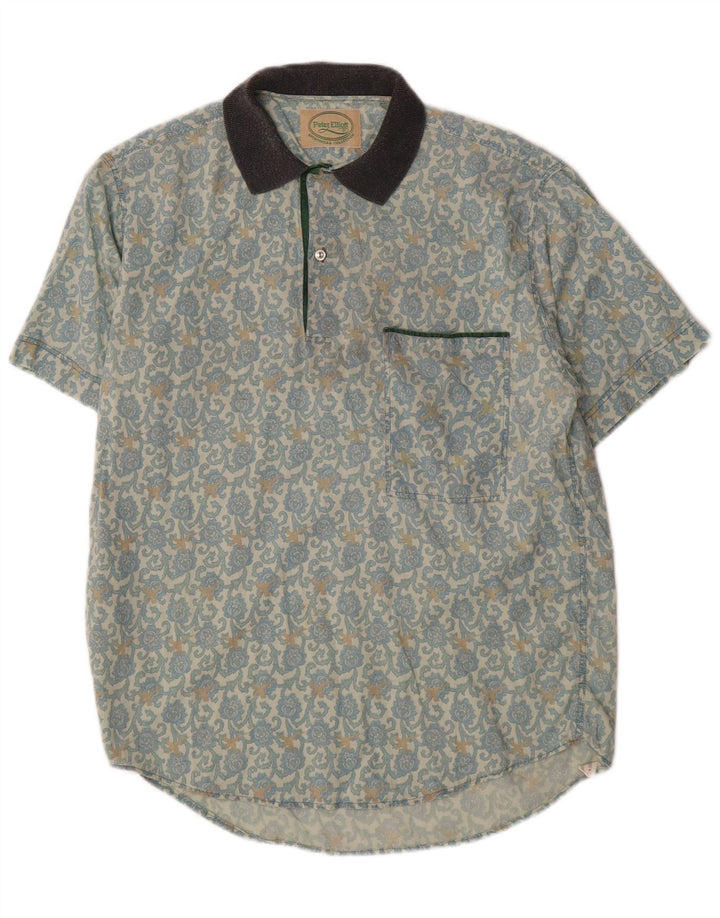 Camicia pullover a maniche corte da uomo Peter Elliot in cotone floreale blu medio