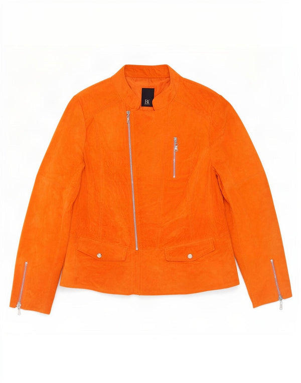 Giacca vintage in pelle scamosciata da donna UK 16 grande in pelle arancione