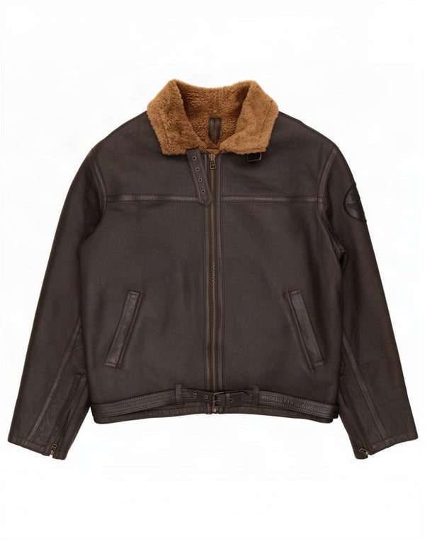 Giacca in shearling vintage da uomo UK 46 3XL Pelle di pecora marrone