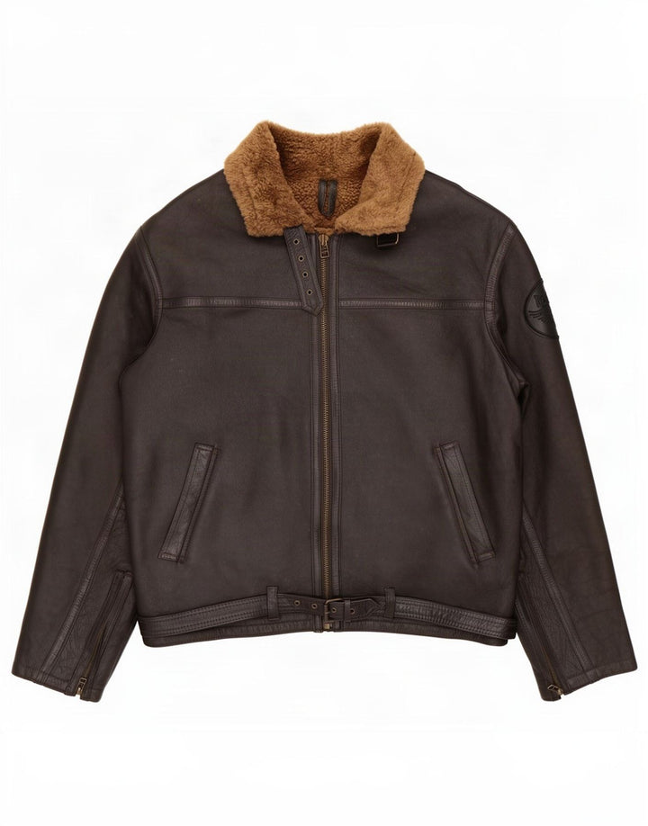 Giacca in shearling vintage da uomo UK 46 3XL Pelle di pecora marrone