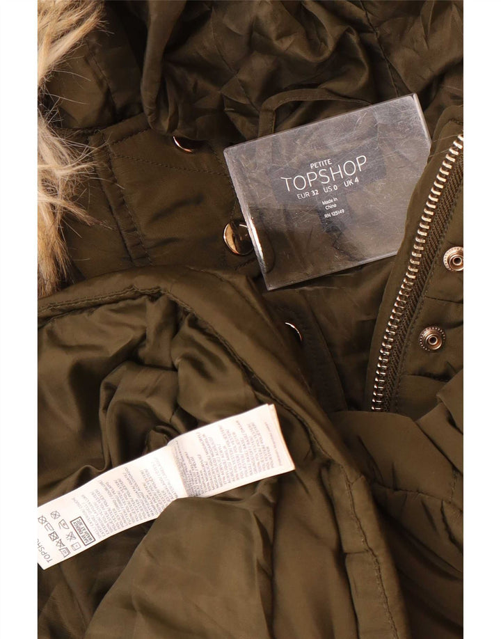 Giacca imbottita oversize con cappuccio da donna Topshop UK 4 XS poliestere kaki