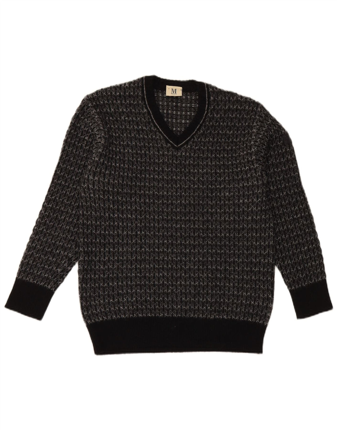 Maglione da uomo con scollo a V Marz IT 52 Lana nuova chiazzata nera grande