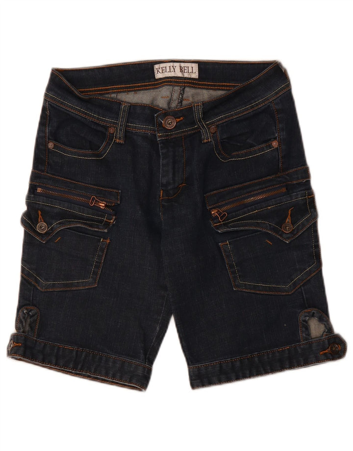 Pantaloncini cargo in denim da donna VINTAGE W28 medio blu navy