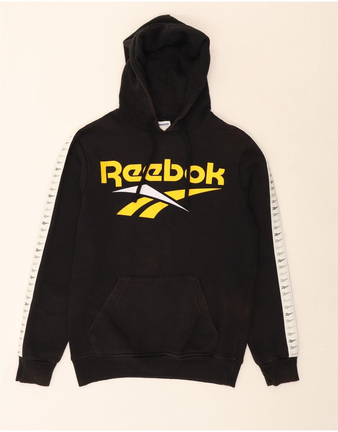 REEBOK Felpa con cappuccio grafica classica da uomo, piccola, in cotone color block nero
