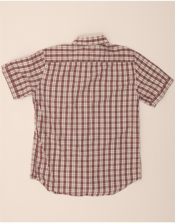 VINTAGE Mens Regular Fit Short Sleeve Shirt Large Maroon Check Cotton Vintage Vintage and Second-Hand Vintage from Messina Hembry 
