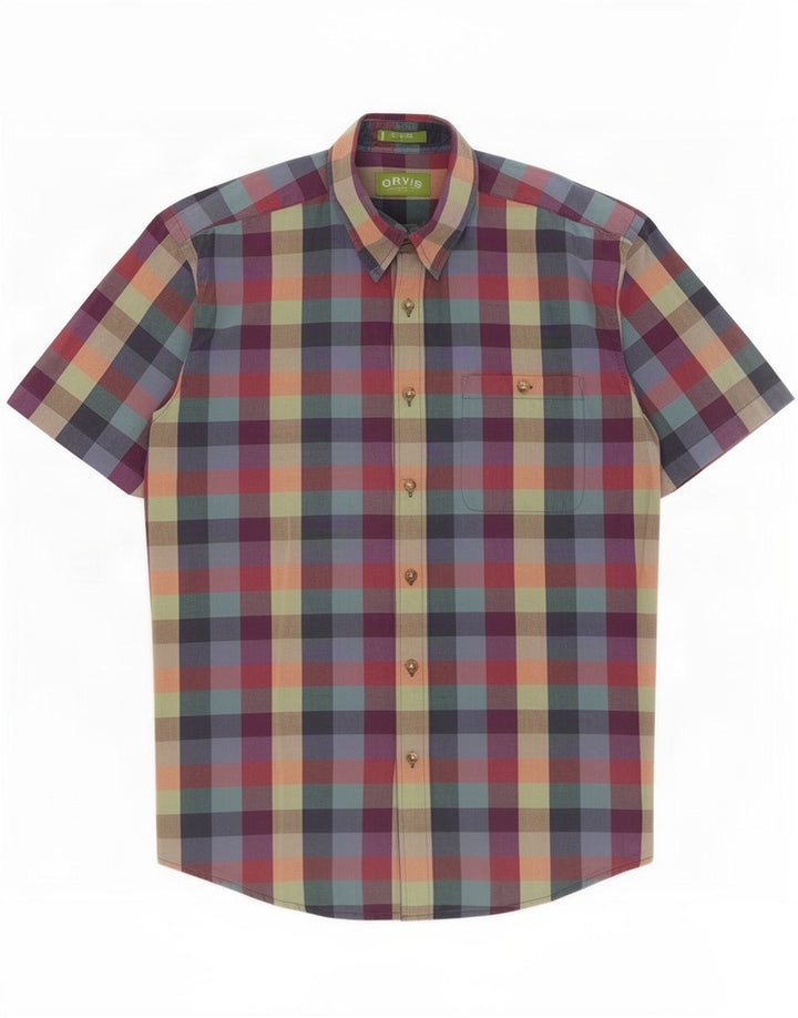 Camicia a maniche corte da donna Orvis grande in cotone a quadretti multicolore