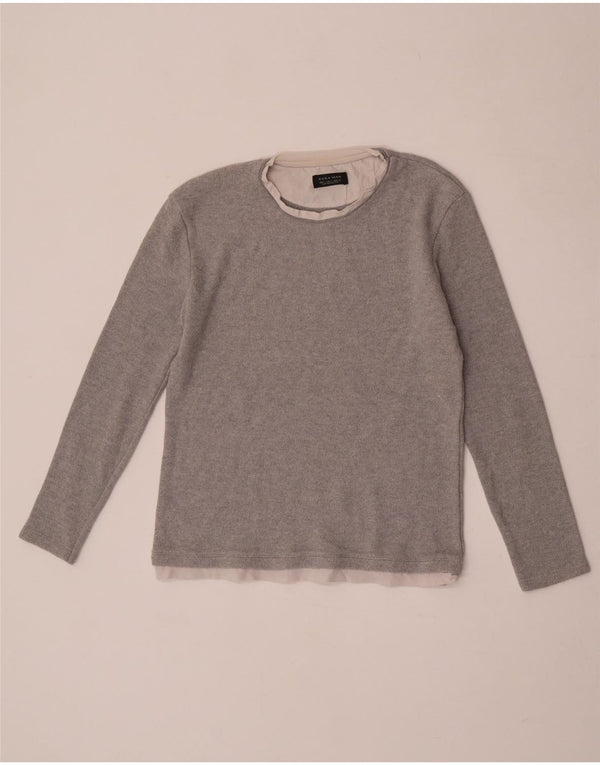 Zara Mens Top Long Sleeve Small Grey Colourblock