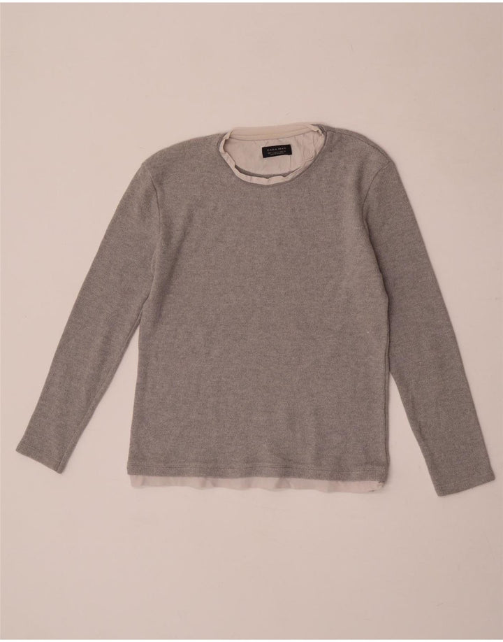 Top Zara da uomo a maniche lunghe piccolo grigio color block