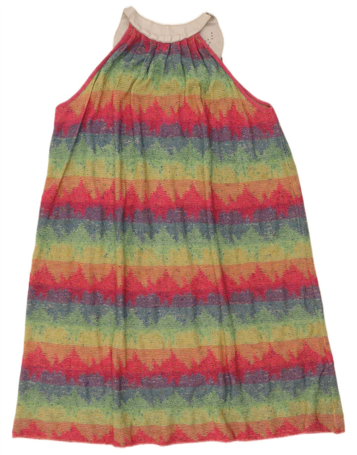Abito basic vintage da donna senza maniche UK 12 a righe multicolori medie