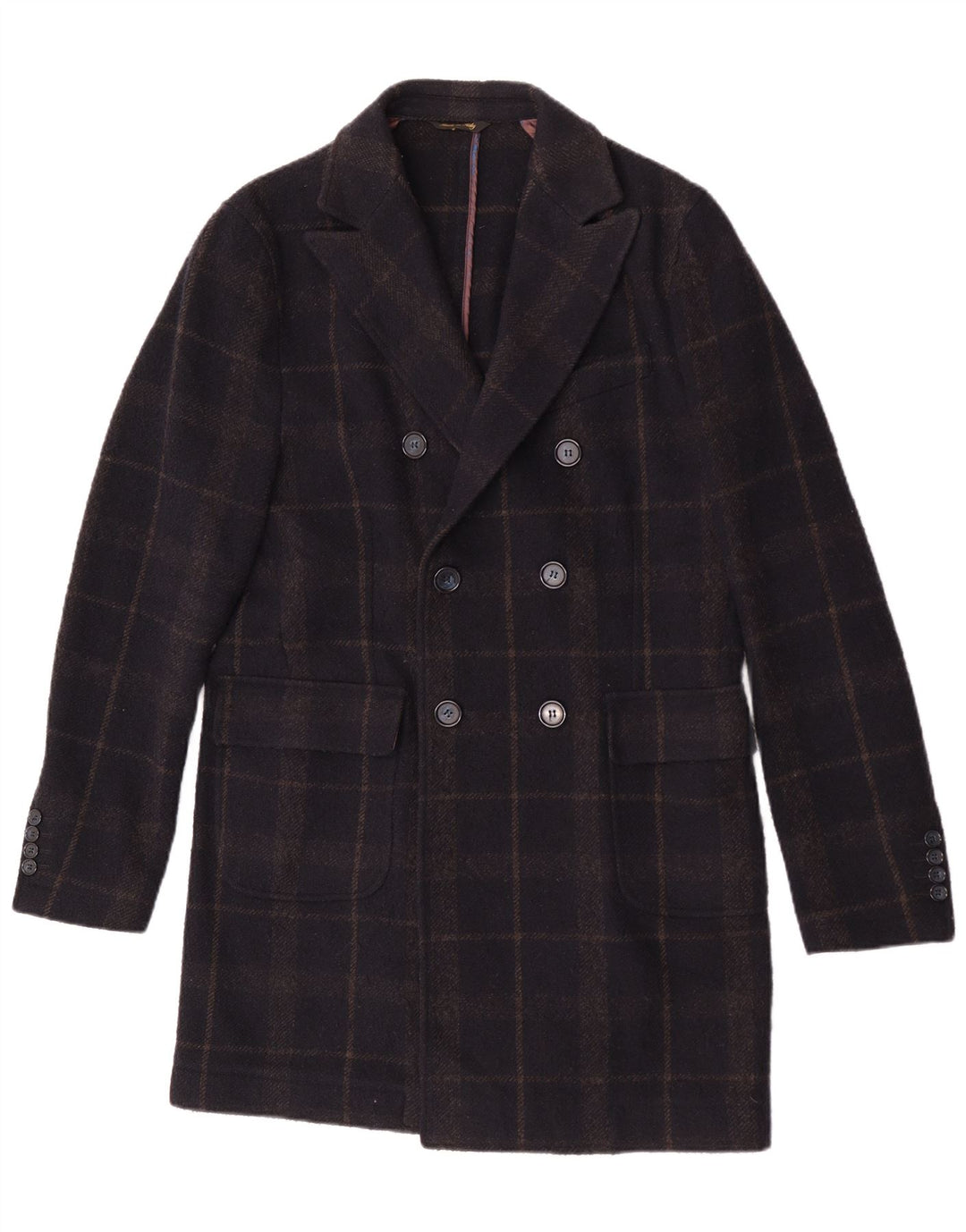 Enrico Coveri Cappotto Doppiopetto Uomo IT 50 Large Blu Navy Lana Check