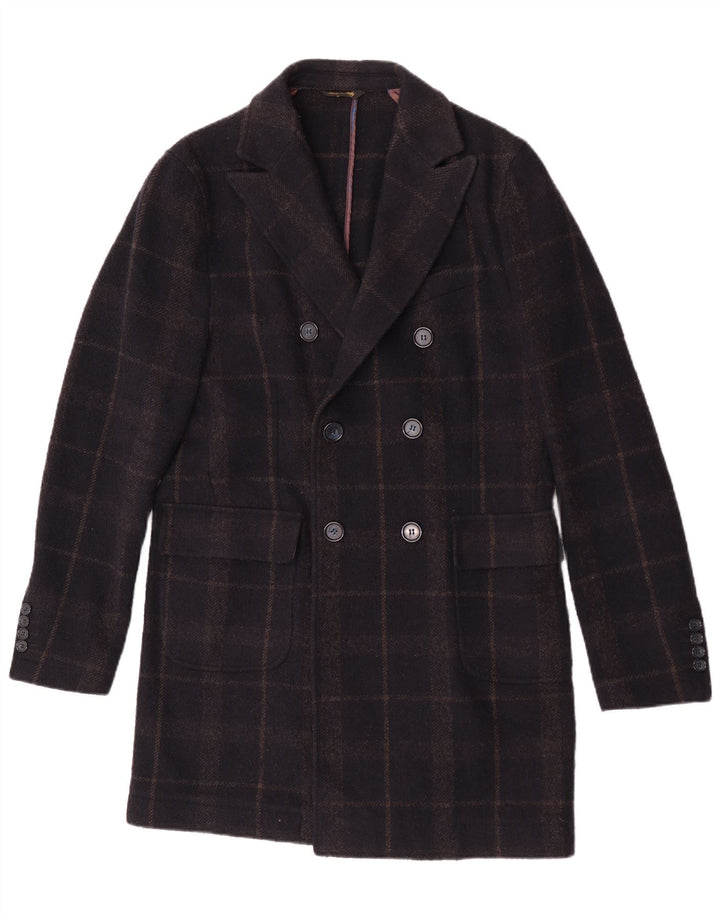 Enrico Coveri Cappotto Doppiopetto Uomo IT 50 Large Blu Navy Lana Check