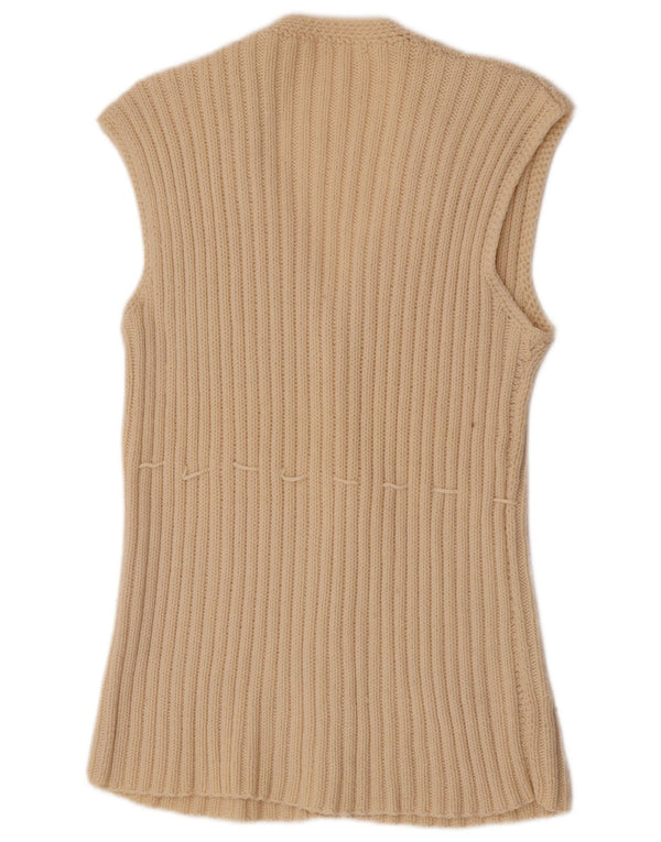 Maglione cardigan senza maniche da donna vintage UK 14 medio bianco sporco