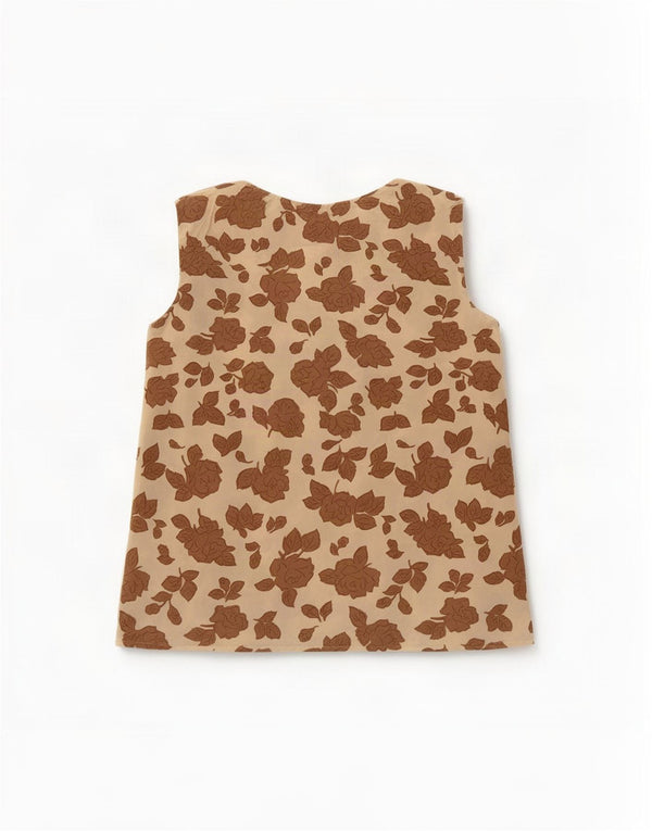 Camicetta senza maniche vintage da donna Top UK 12 Beige medio floreale