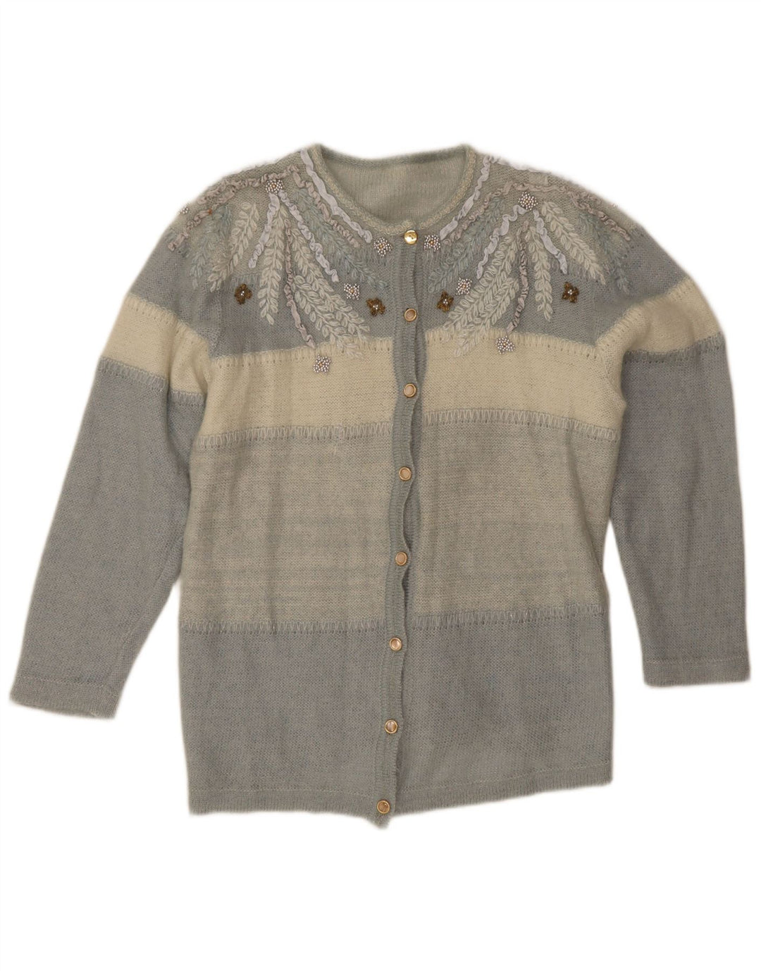 Maglione cardigan da donna vintage UK 12 Colorblock blu medio