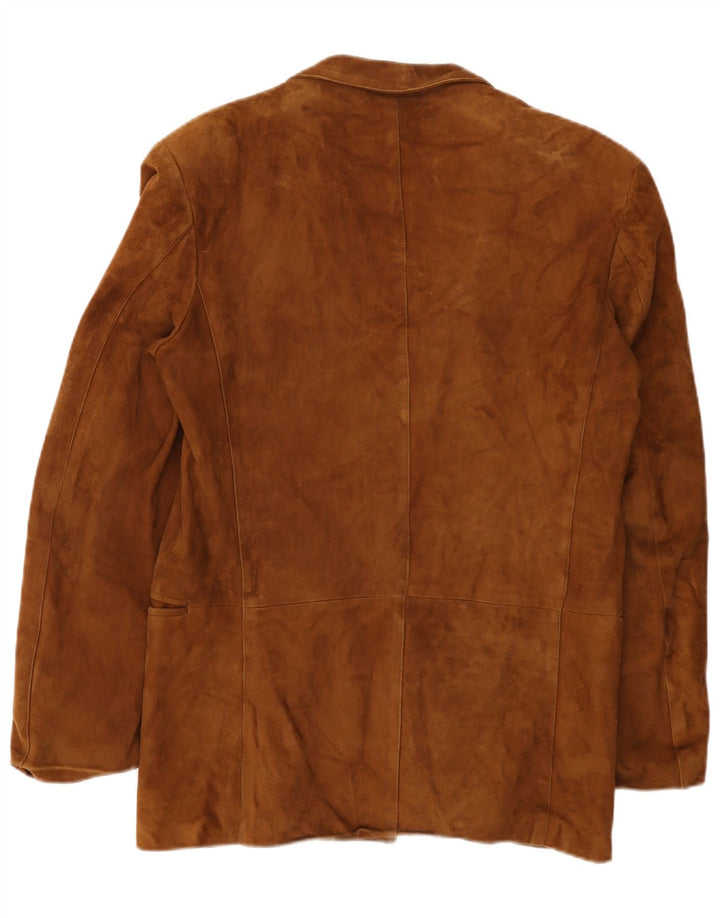 Giacca blazer doppiopetto vintage in pelle scamosciata da donna IT 50 XL in pelle beige