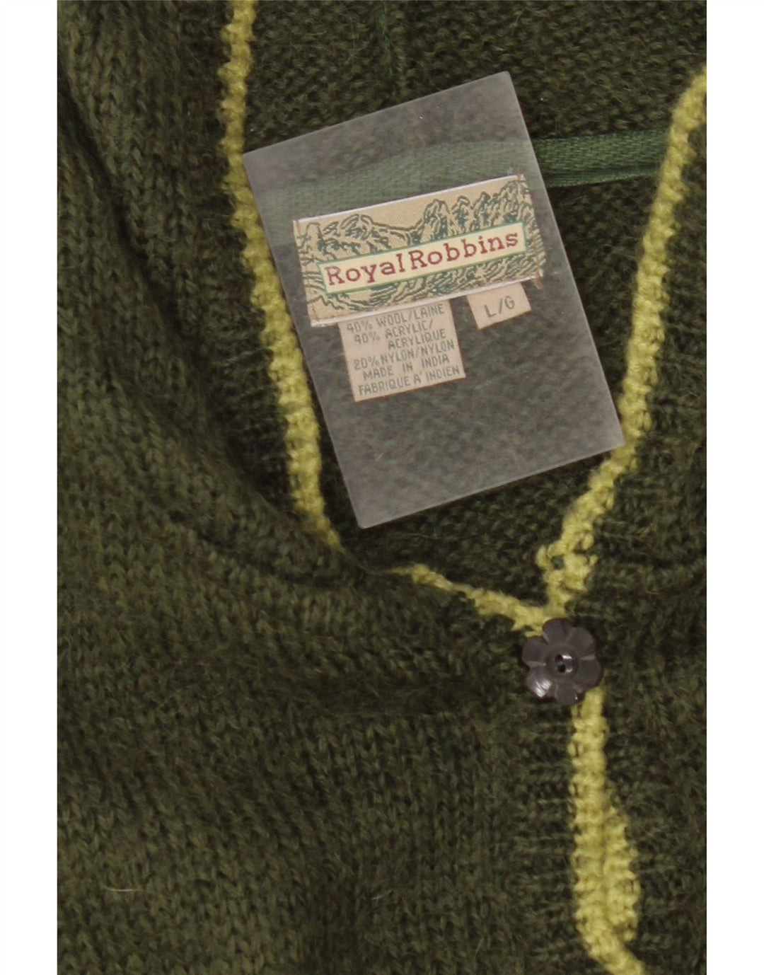 ROYAL ROBBINS Maglione cardigan con cappuccio da donna UK 16 Large Green Fair Isle