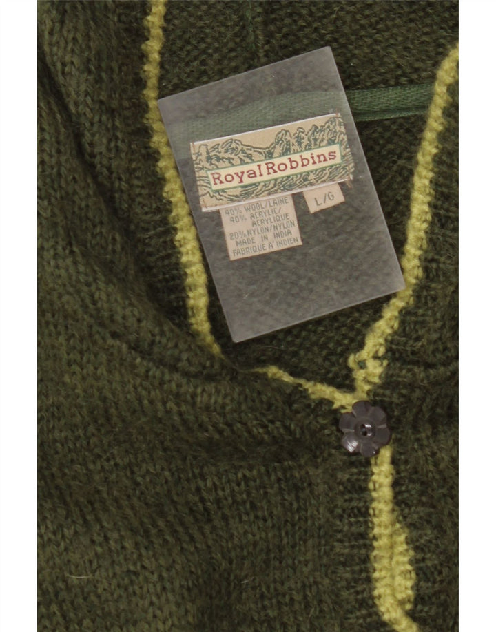 ROYAL ROBBINS Maglione cardigan con cappuccio da donna UK 16 Large Green Fair Isle