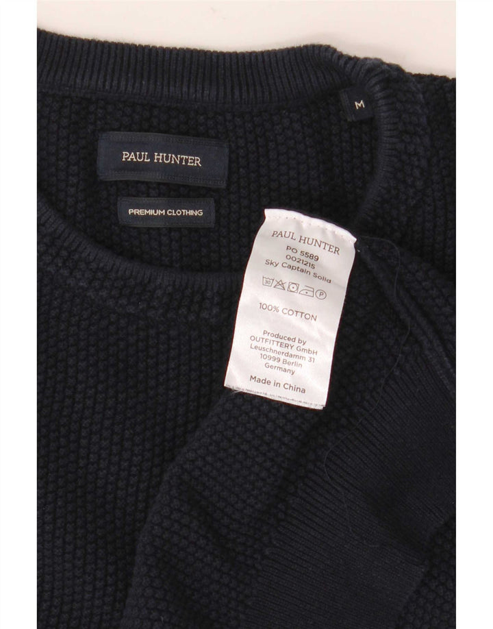 Maglione maglione girocollo da uomo vintage in cotone blu navy medio