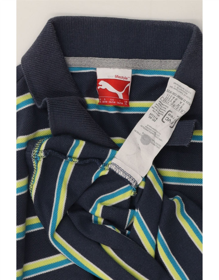 Polo da uomo Puma XL in cotone a righe blu navy