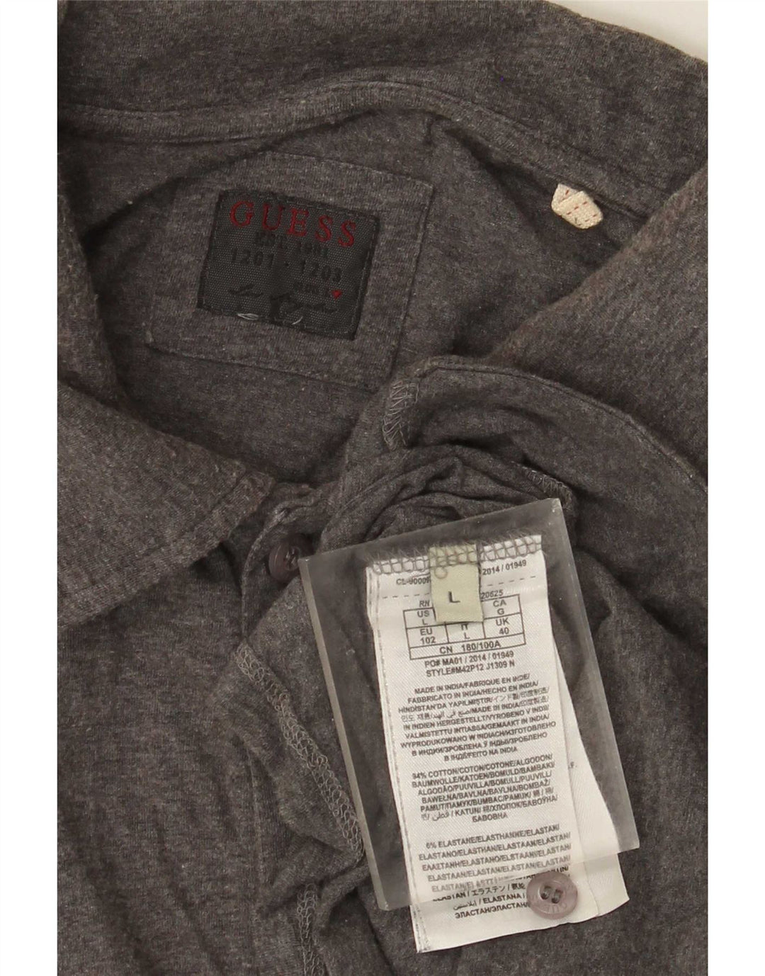 Polo Guess da uomo a maniche lunghe grande in cotone grigio