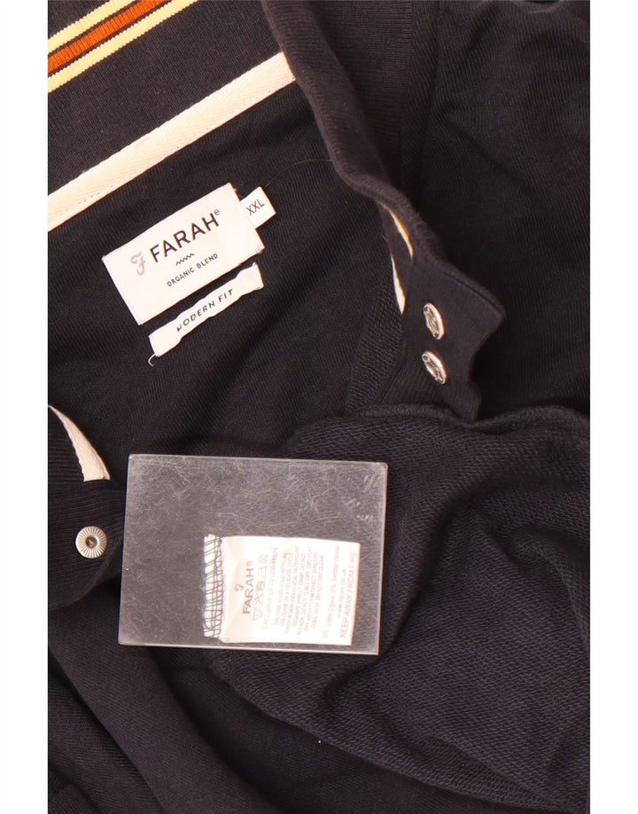 Maglione da uomo Farah dal taglio moderno con collo a bottoni 2XL in cotone blu navy