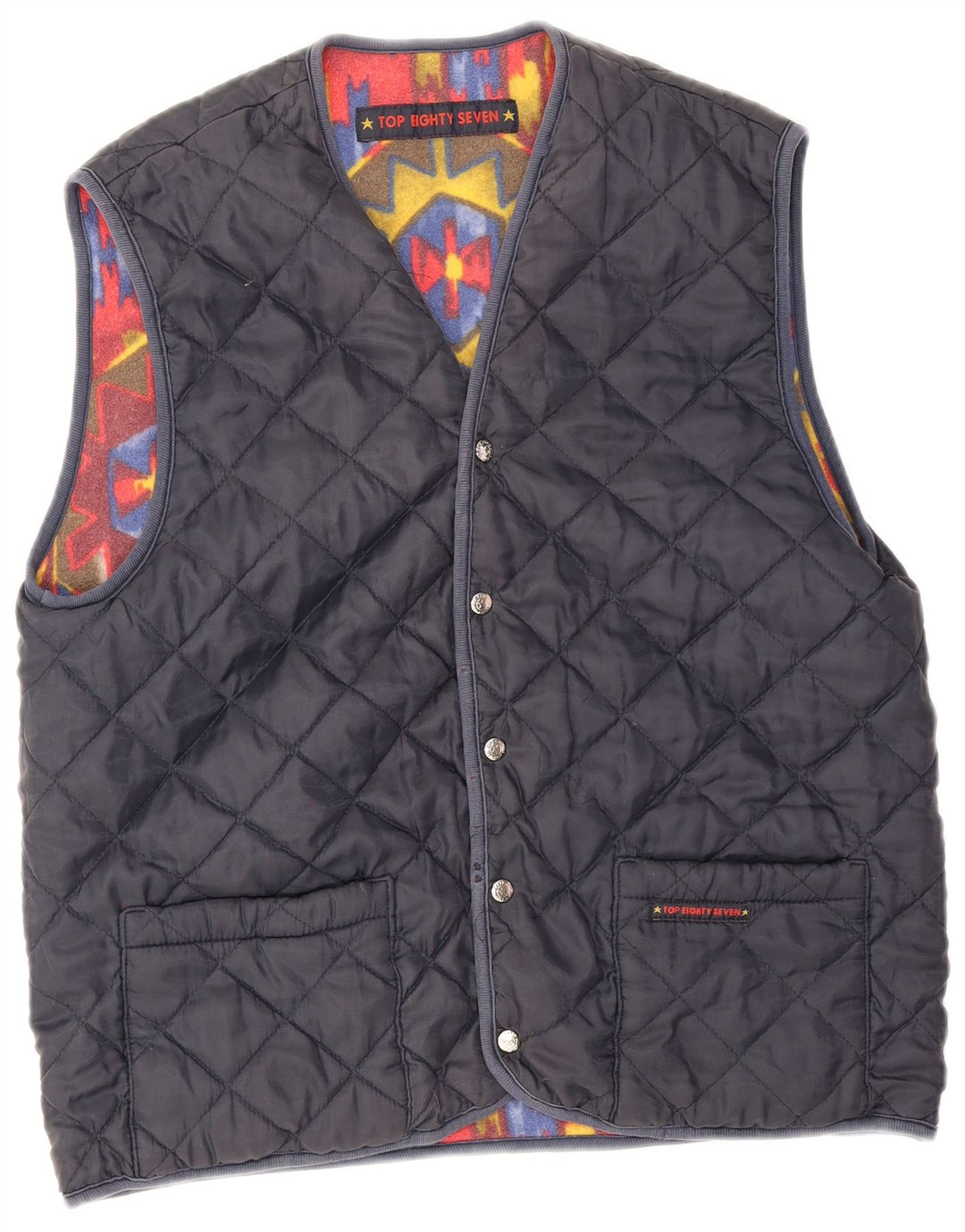 Gilet reversibile da uomo vintage UK 38 rosso medio geometrico