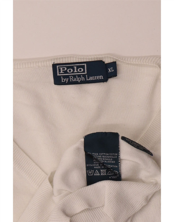 POLO RALPH LAUREN Maglione da uomo con scollo a V XL in cotone bianco