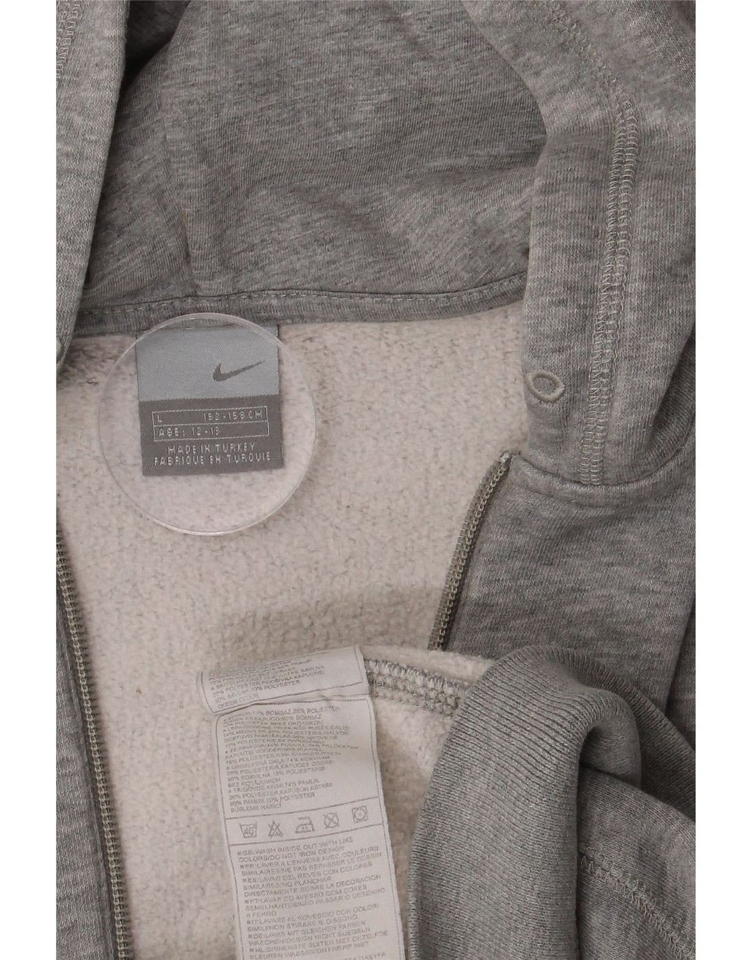 Maglione con cappuccio e zip NIKE per ragazzi 12-13 anni, grande in cotone grigio