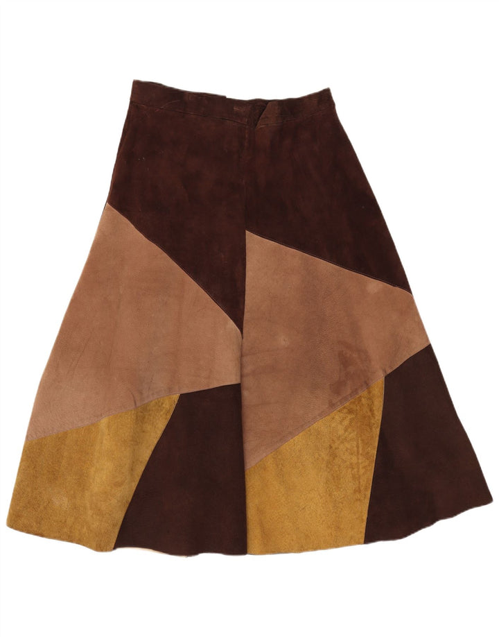 Gonna svasata da donna vintage in pelle scamosciata W30 color marrone medio