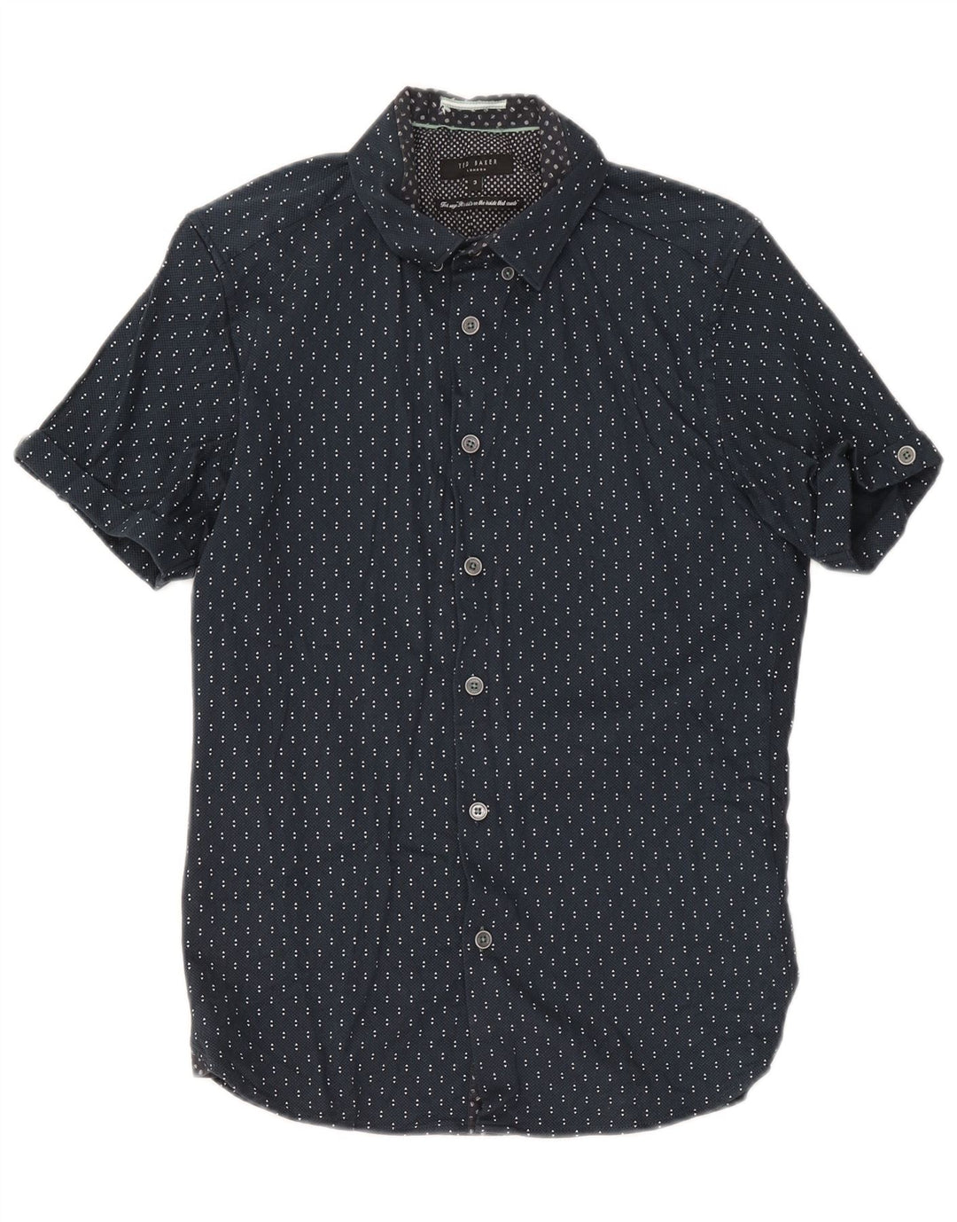 Ted Baker Camicia a maniche corte da uomo Taglia 3 Cotone geometrico blu navy medio