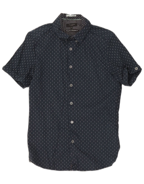 Ted Baker Camicia a maniche corte da uomo Taglia 3 Cotone geometrico blu navy medio