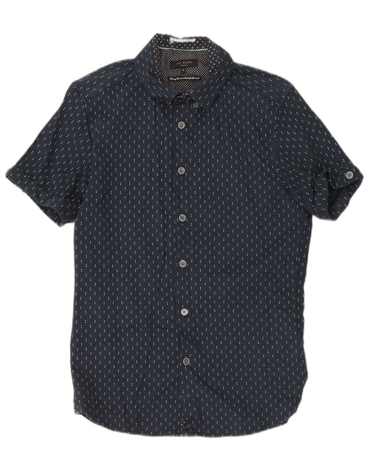 Ted Baker Camicia a maniche corte da uomo Taglia 3 Cotone geometrico blu navy medio