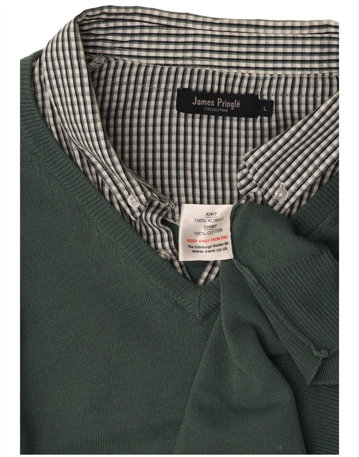 JAMES PRINGLE Maglione da uomo con scollo a V grande acrilico a quadri verdi