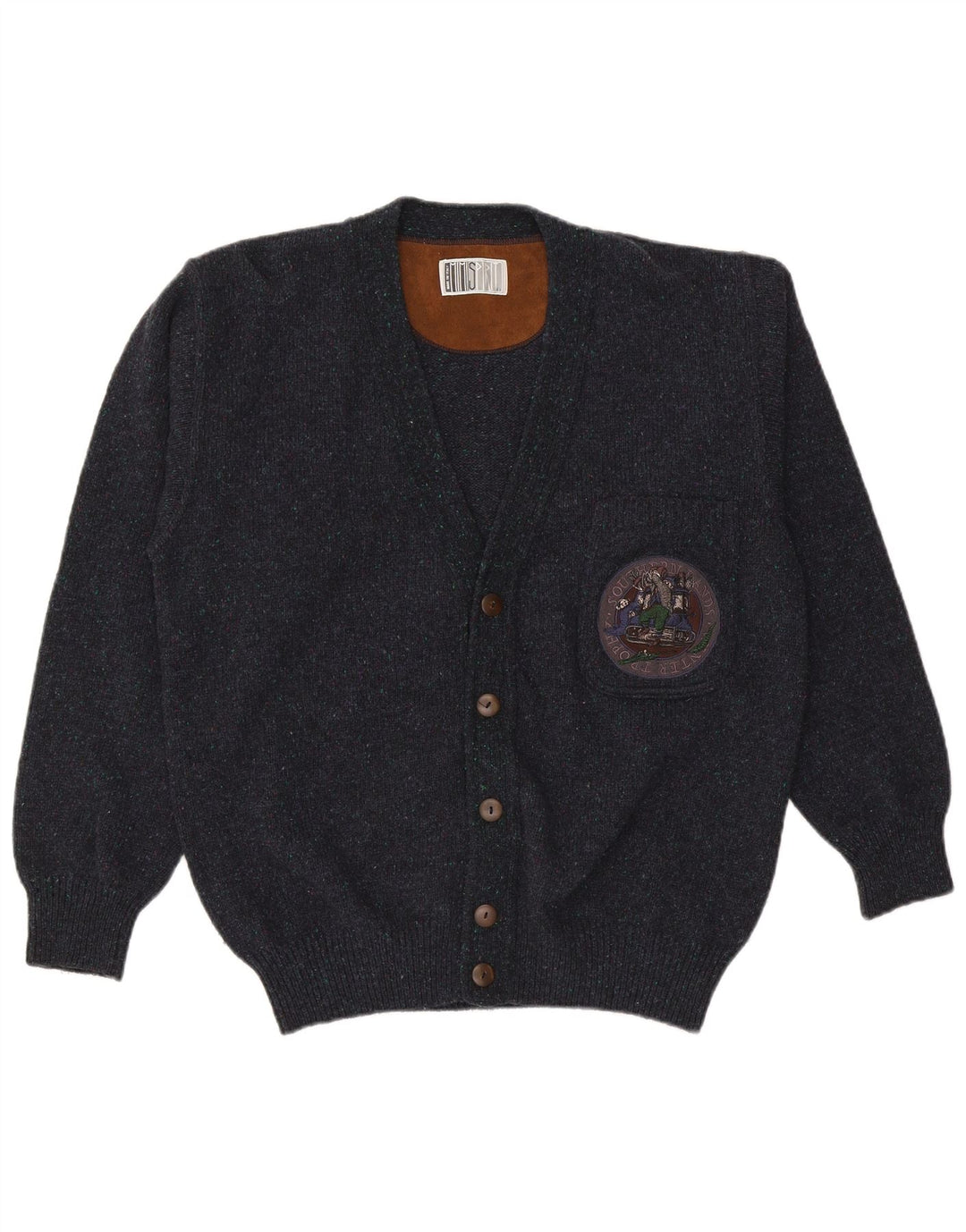Maglione cardigan vintage da uomo IT 50 medio in lana blu navy