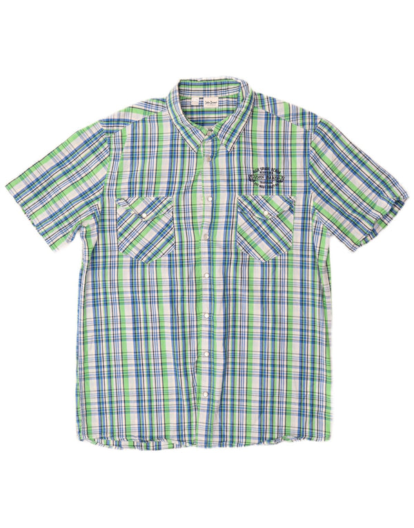 JOHN BANER Camicia a maniche corte da uomo taglia 15 1/2 media a quadri multicolore