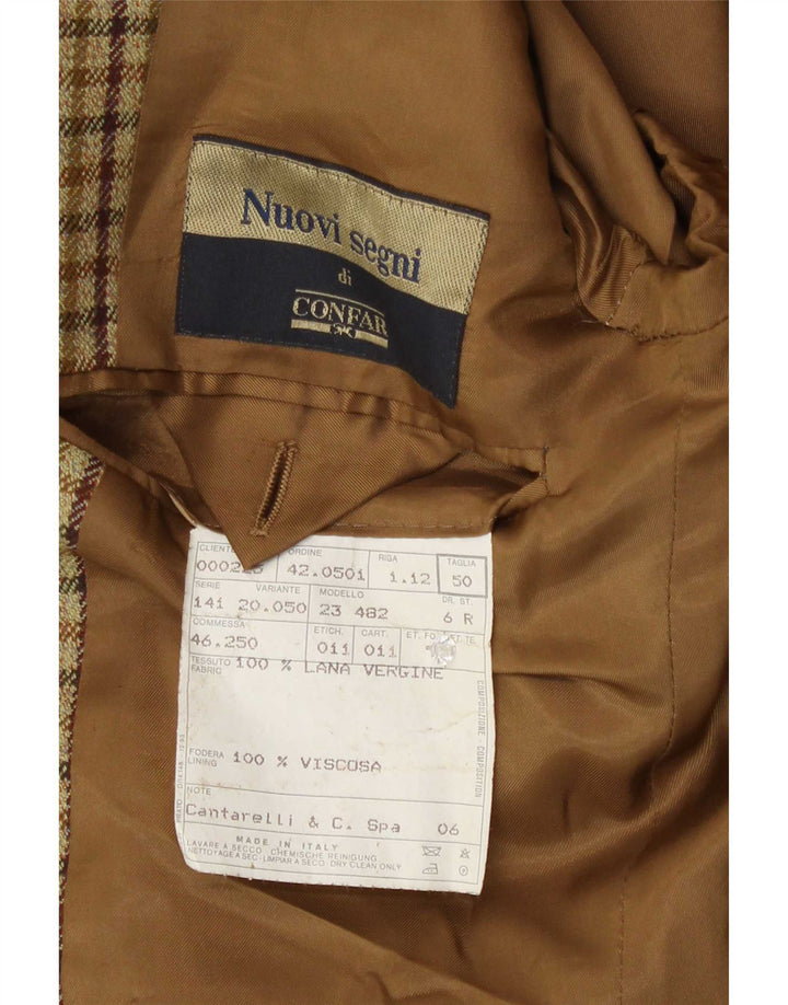 Giacca blazer vintage da uomo a 2 bottoni IT 50 grande lana vergine a quadretti beige