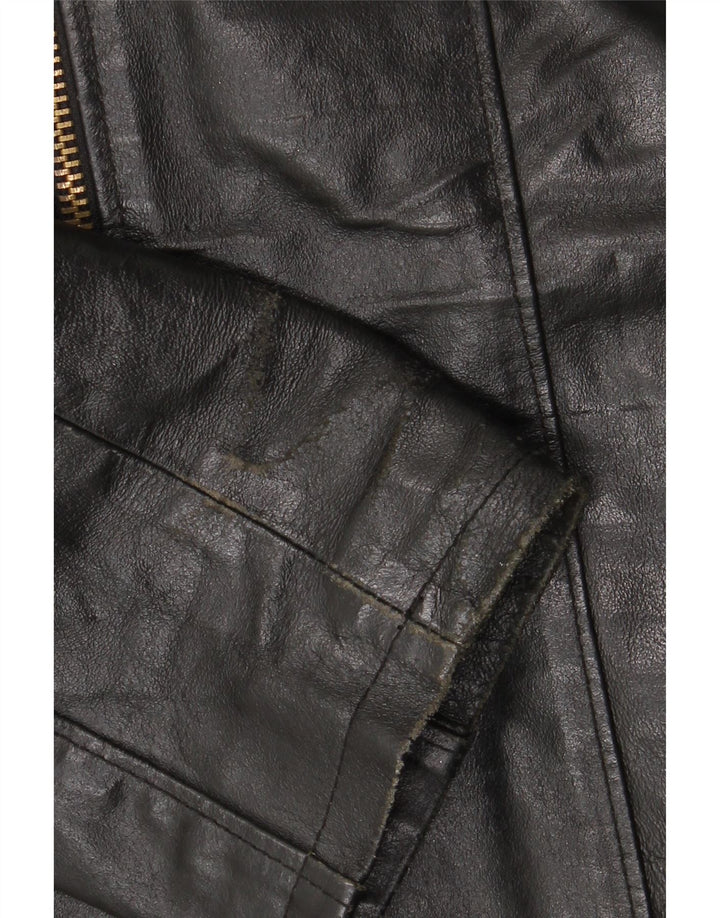 Giacca in pelle vintage da donna UK 18 XL in pelle nera