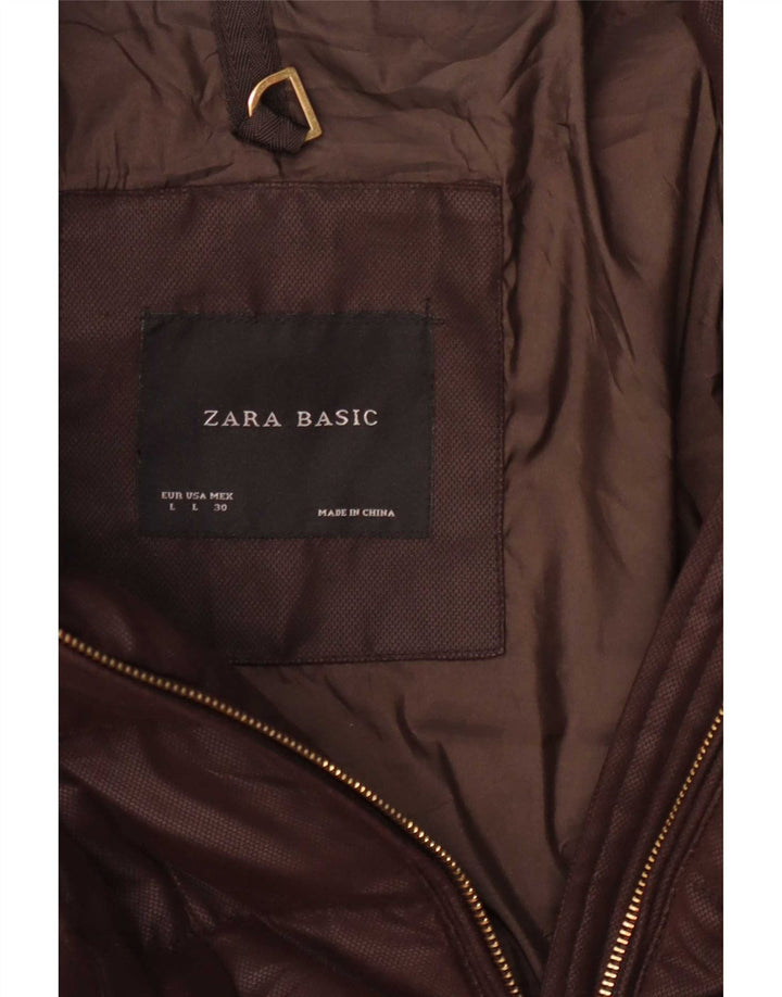 Cappotto imbottito con cappuccio da donna Zara UK 14 grande marrone