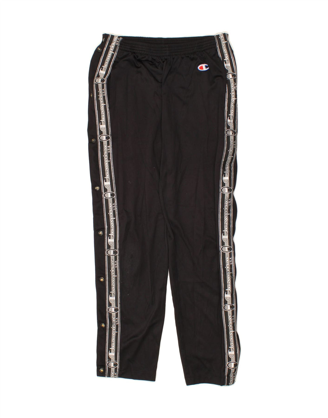 CHAMPION Mens Graphic Tracksuit Trousers Small Black Polyester Vintage Champion and Second-Hand Champion from Messina Hembry 
