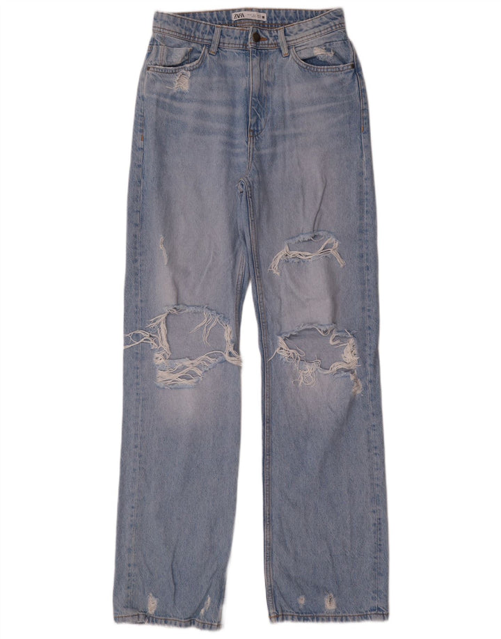 Jeans dritti invecchiati Zara da donna EU 38 piccoli W28 L34 blu