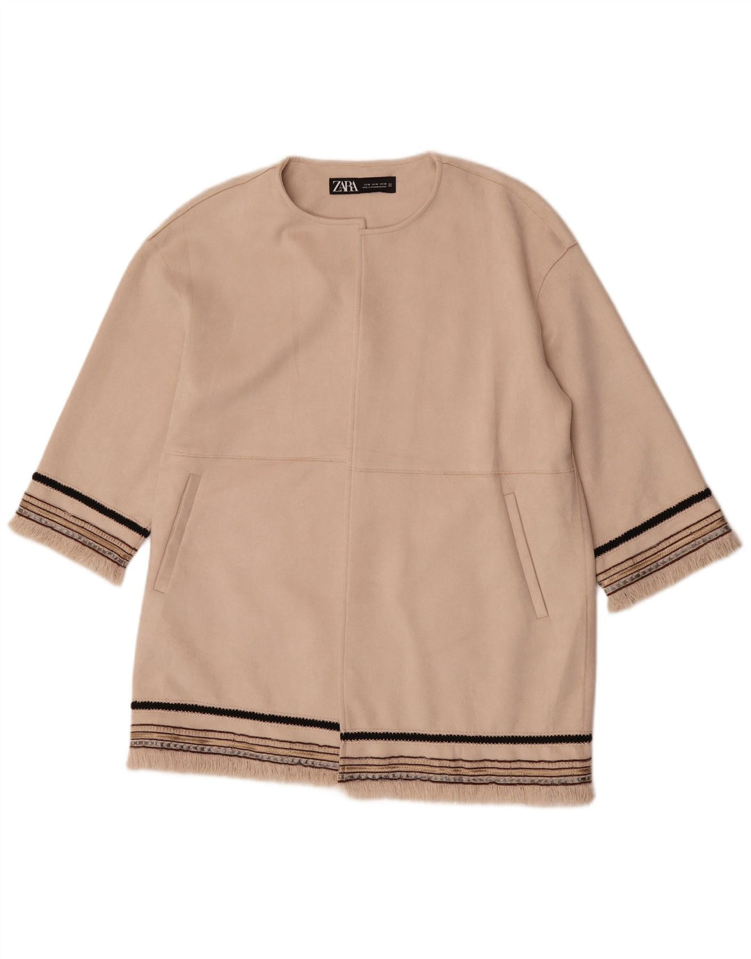 Giacca blazer aperta da donna con maniche a 3/4 Zara UK 14 a righe beige medio