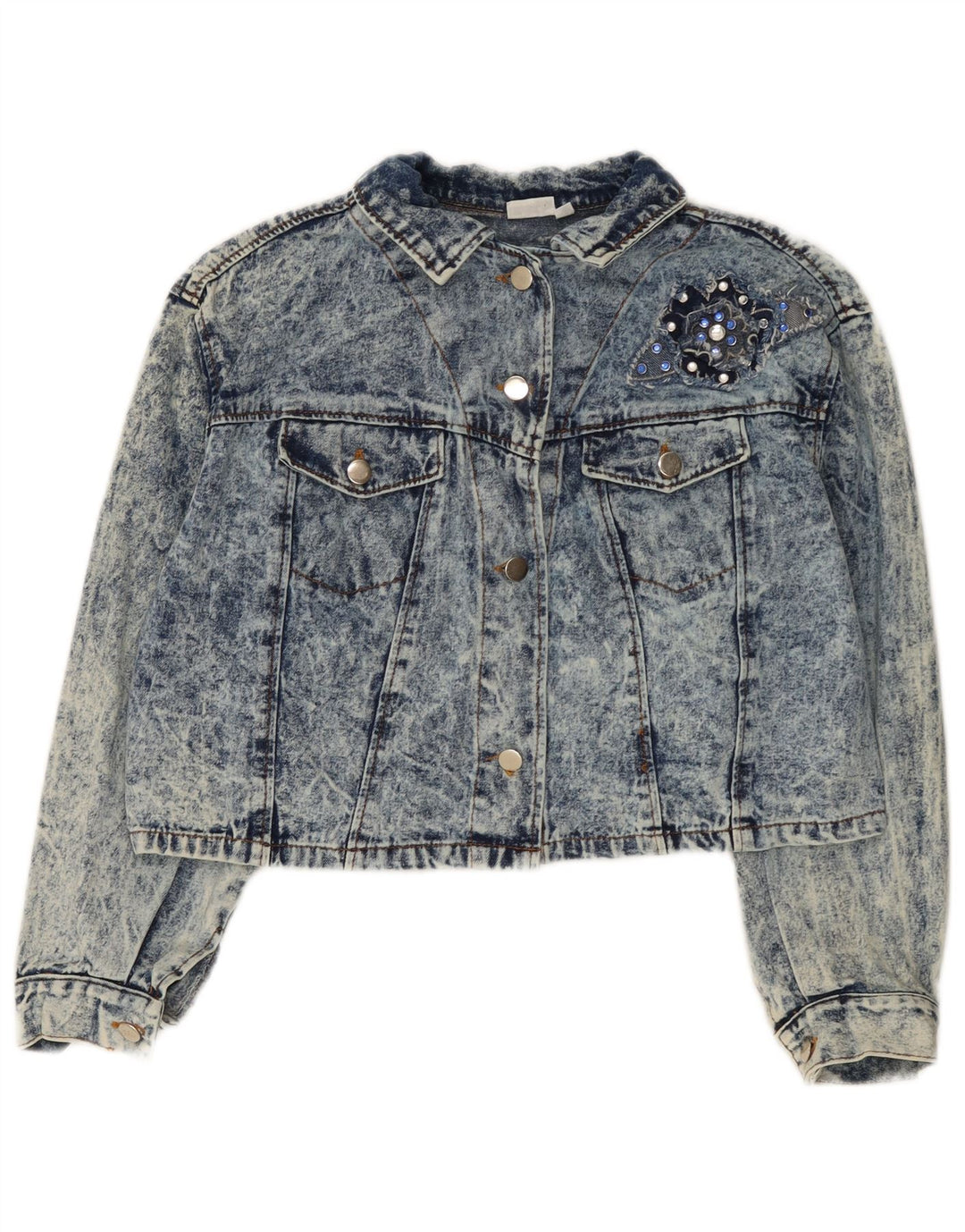 Giacca di jeans oversize corta da donna vintage IT 44 cotone blu medio