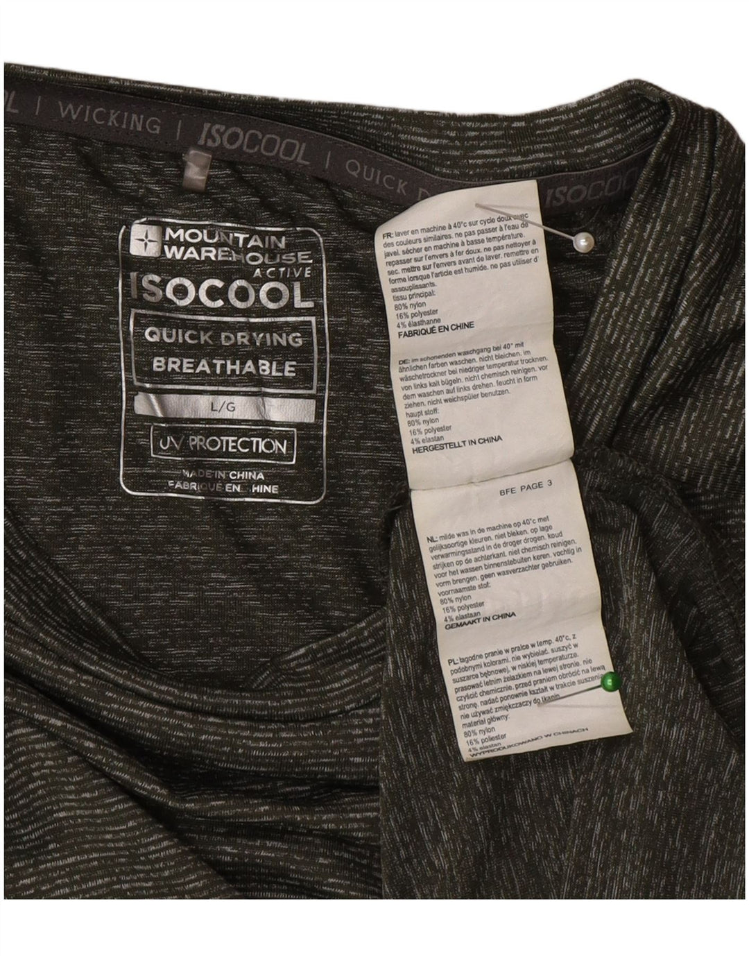 T-shirt da uomo Mountain Warehouse Top grande in nylon a righe kaki