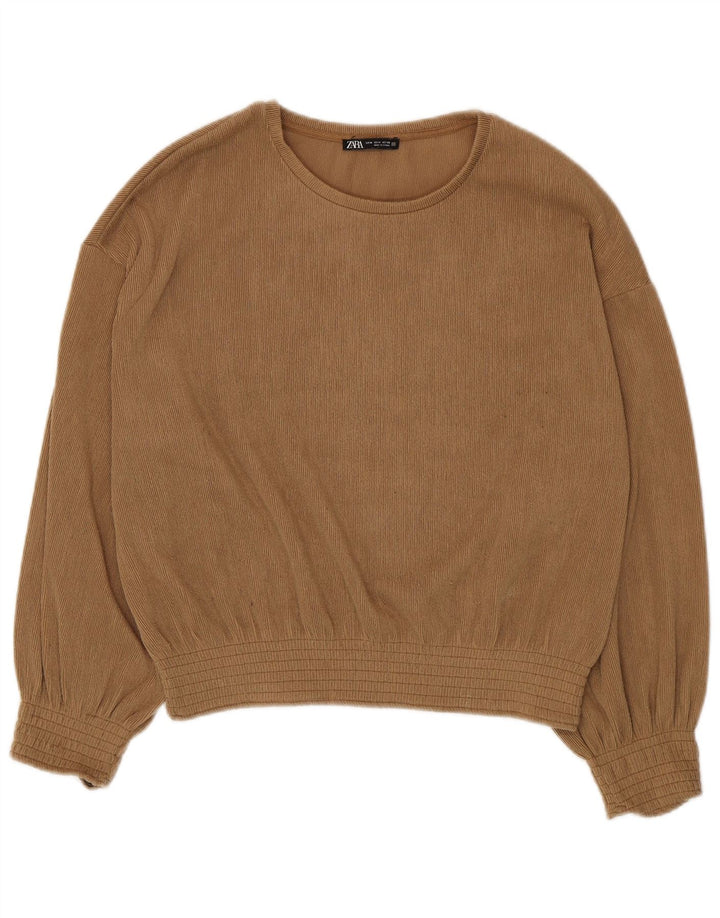 Camicetta a maniche lunghe da donna Zara UK 14 Poliestere beige medio