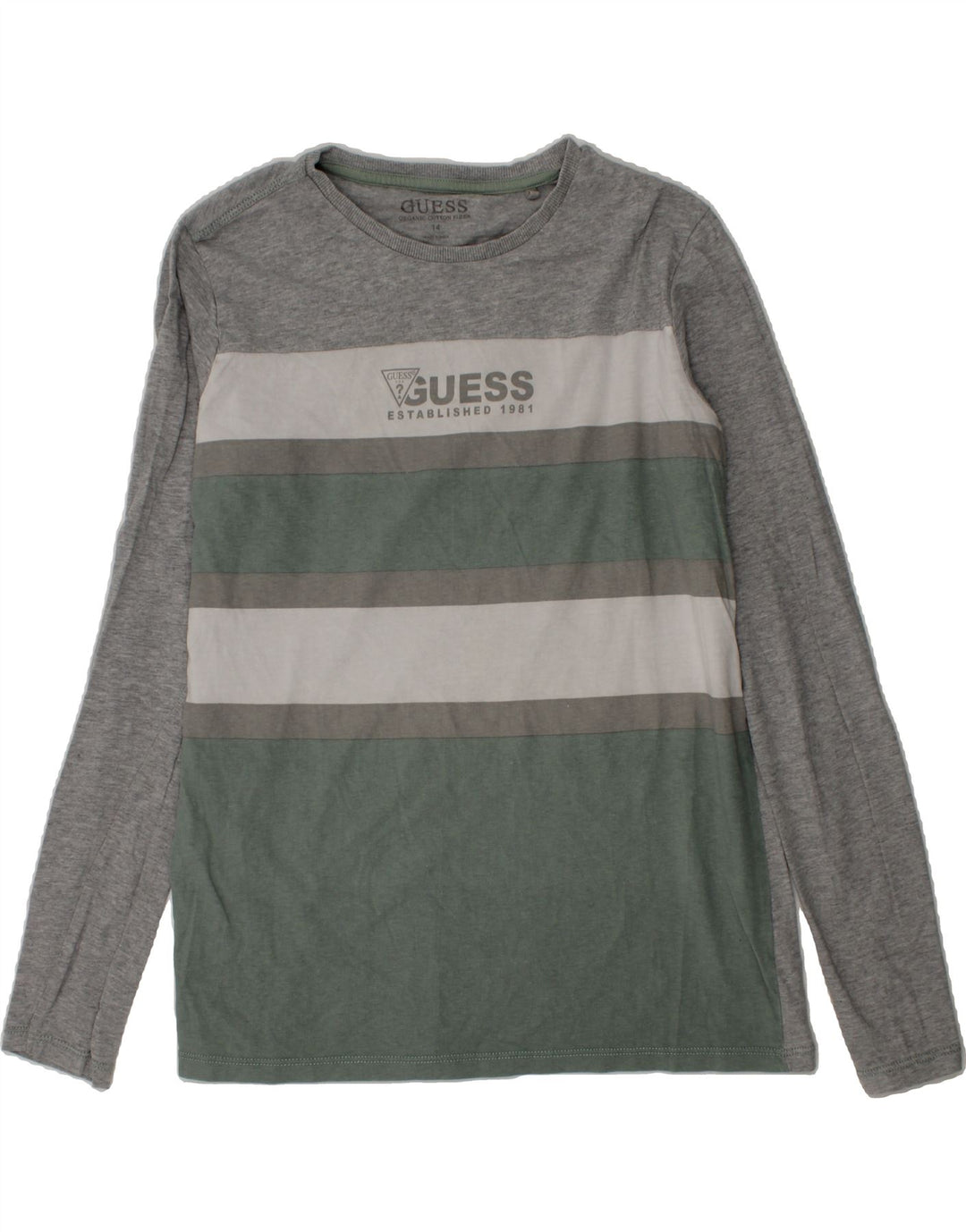 GUESS Boys Graphic Top Long Sleeve 13-14 Years  Grey Colourblock Cotton Vintage Guess and Second-Hand Guess from Messina Hembry 