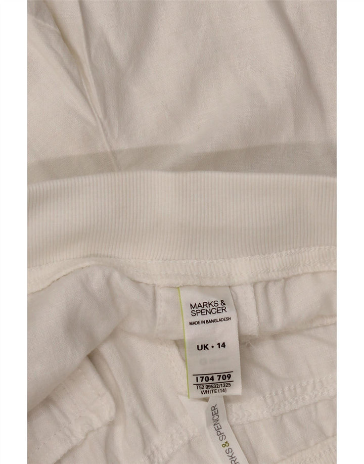 MARKS & SPENCER Womens Sport Shorts UK 14 Large White Linen Vintage Marks & Spencer and Second-Hand Marks & Spencer from Messina Hembry 