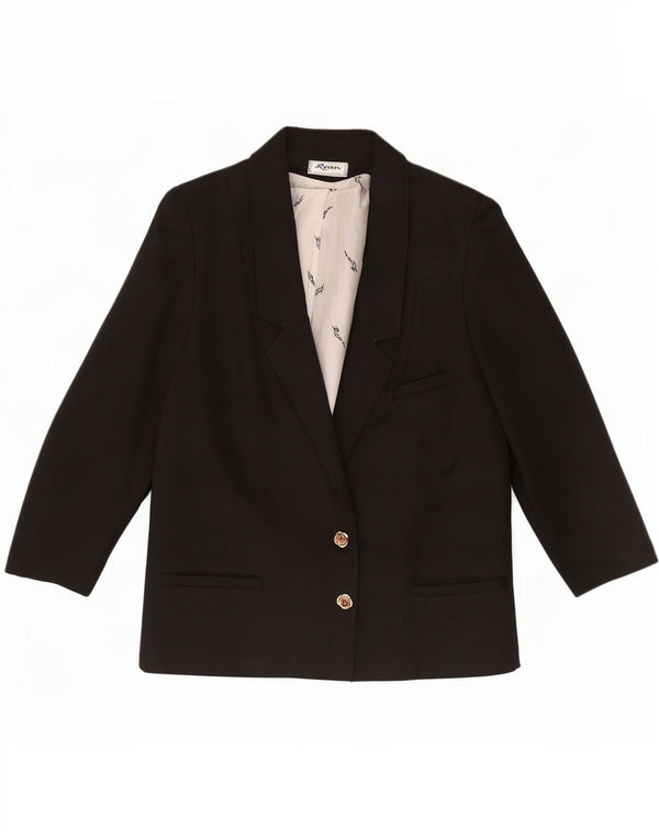 Giacca blazer vintage da donna a 2 bottoni con maniche a 3/4 IT 46 grande in viscosa nera