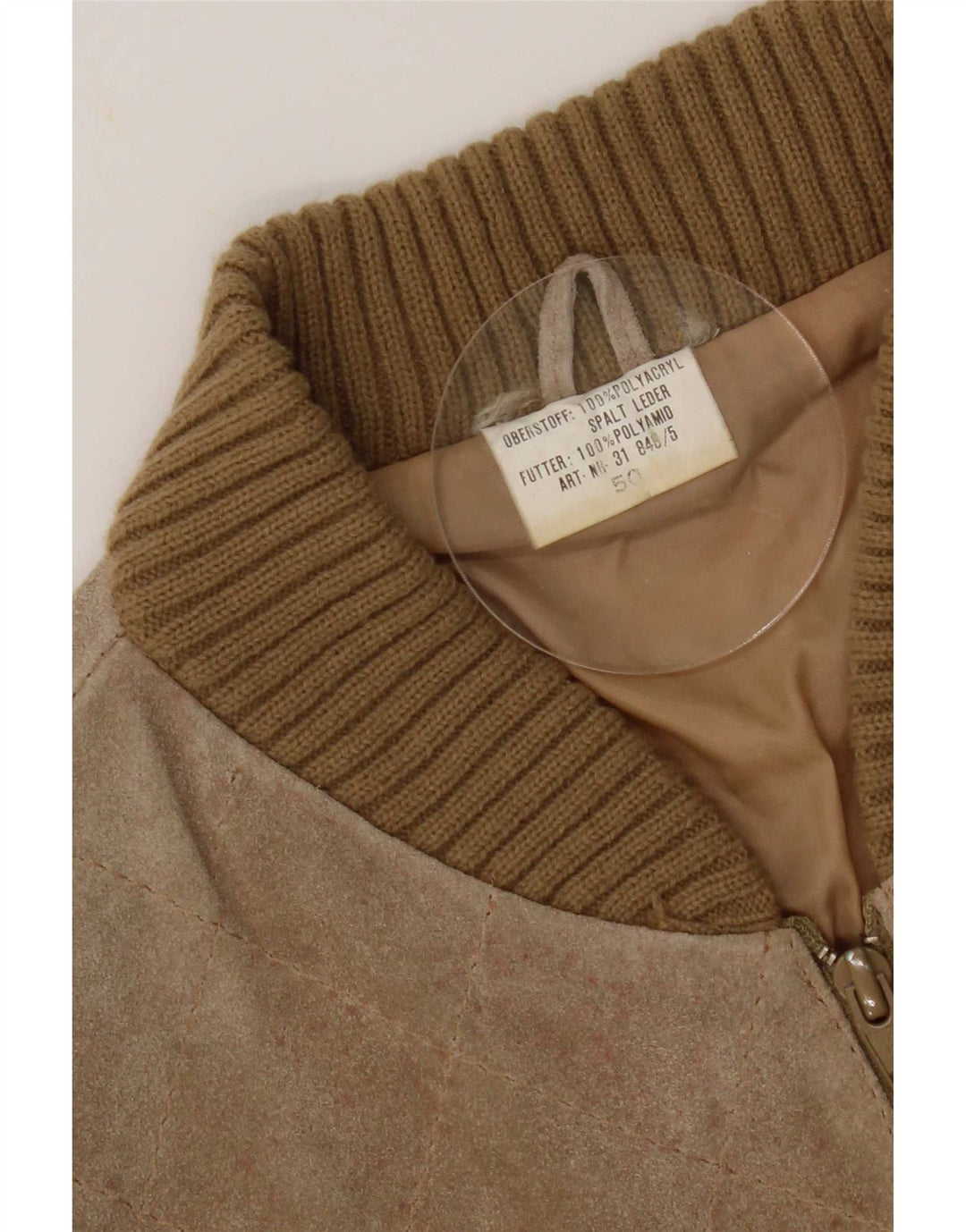 Giubbotto bomber vintage in pelle scamosciata da donna EU 50 XL Beige poliacrilico color block