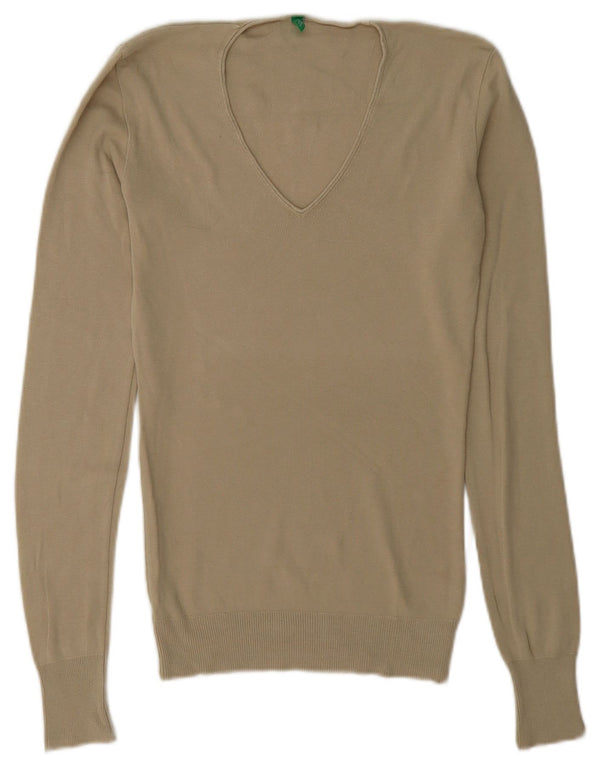 Maglione da donna con scollo a V Benetton UK 8 Small Beige